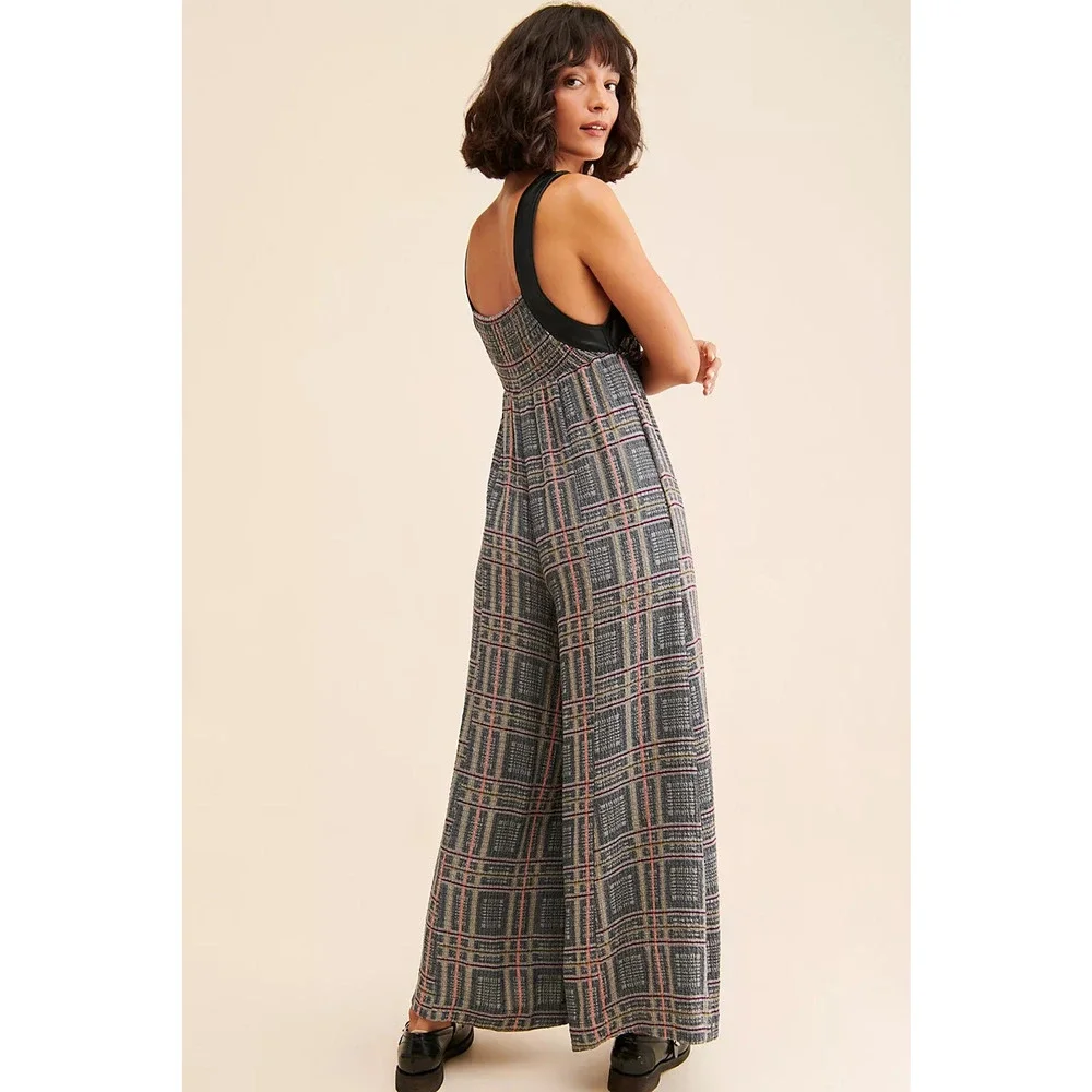 New Free People Marley Plaid One-Piece Wide Leg Jumpsuit $188 X-SMALL